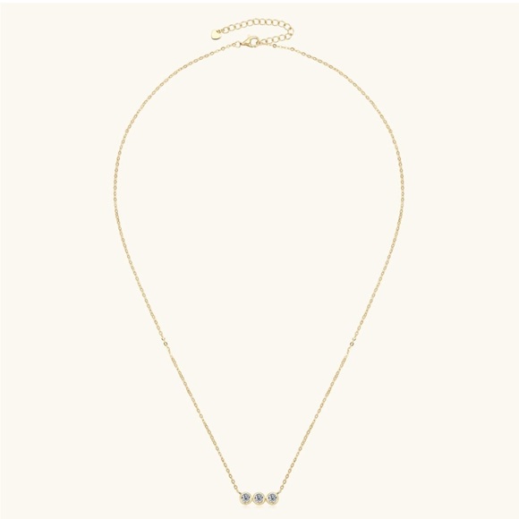 14k Bezel Three Diamond Necklace - Picture 4 of 10